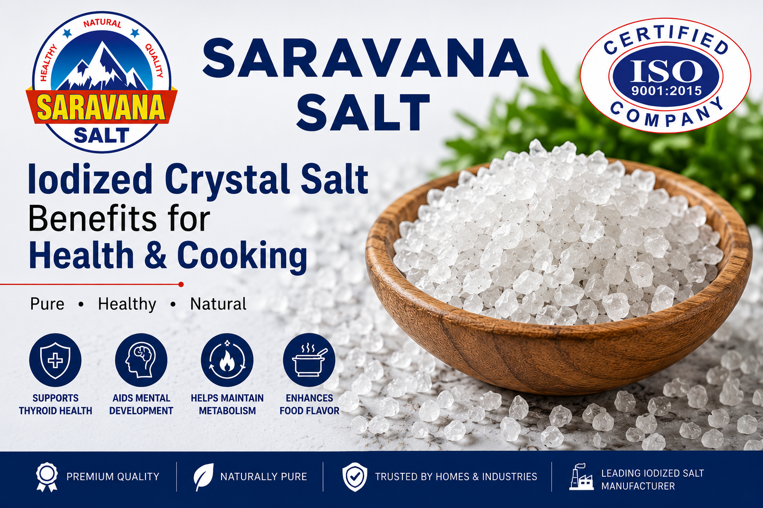 Premium Iodized Crystal Salt by Saravana Salt – Trusted Iodized Salt Manufacturer for Health and Cooking